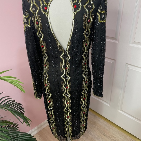 Vintage Sequin Dress Rhinestones beaded evening dress - Picture 7 of 8